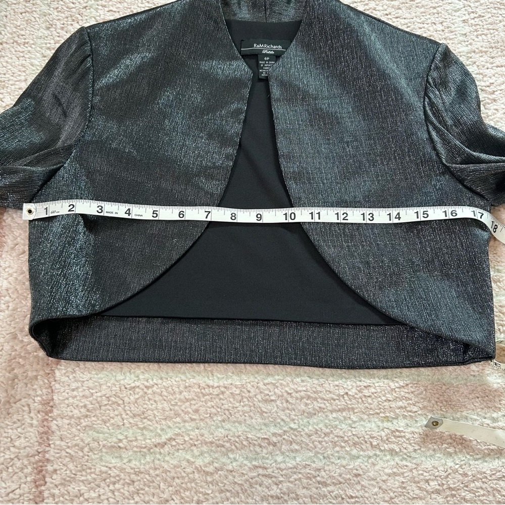 R&M Richards Shimmer Charcoal Midi Dress with Jacket Beaded Waist Size 6P Formal - Picture 7 of 16